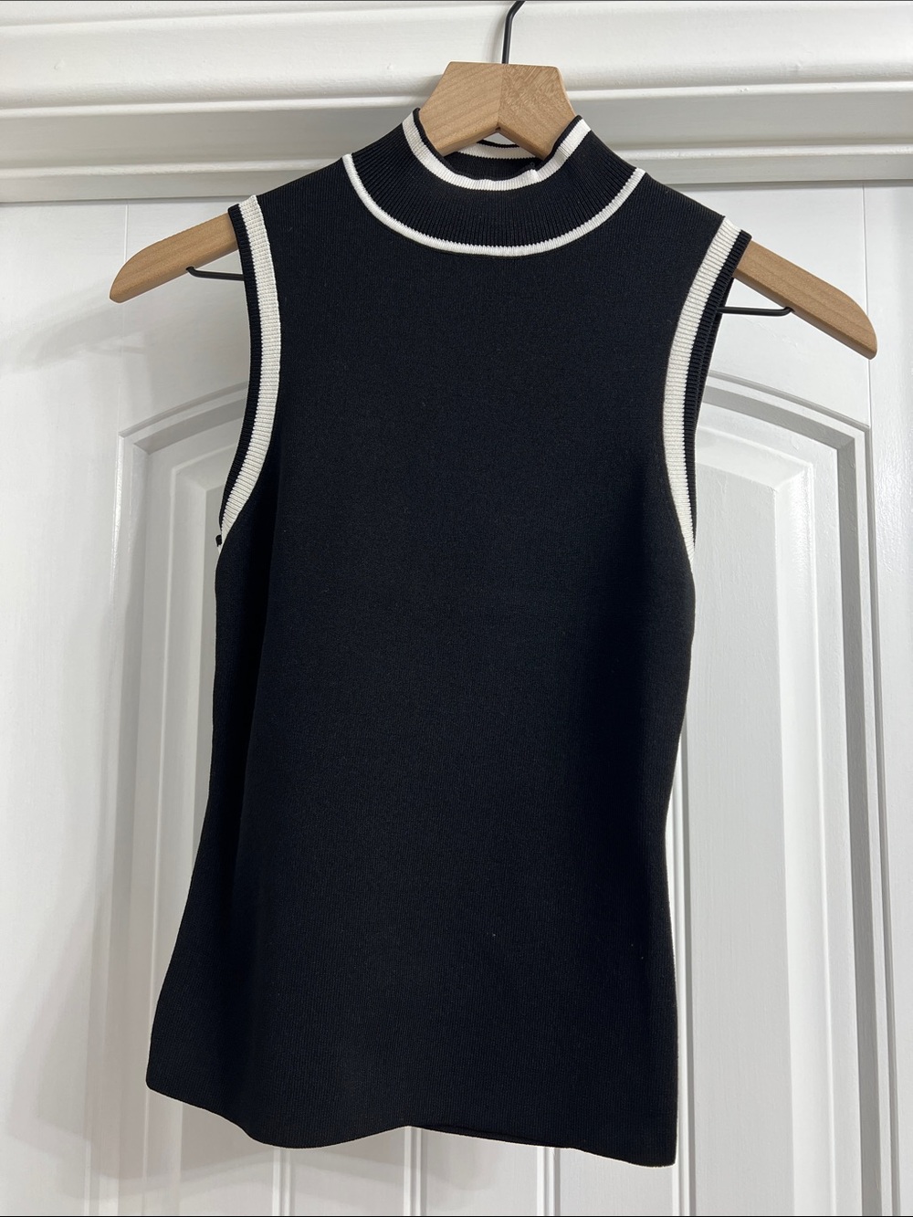 Express Black Sleeveless Mock Neck Tank with White Trim